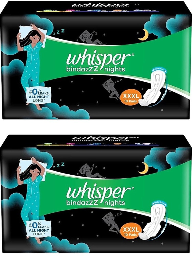 Whisper Bindazzz Night Sanitary Pads For Women, XXX-Large Pack of 10+10 Napkins  Sanitary Pad, Buy Women Hygiene products online in India