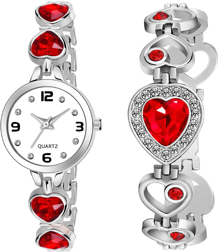 WHITE STONE NEW DESIGN Heart Analog Watch For Girls Buy WHITE STONE NEW DESIGN Heart Analog Watch For Girls New Attractive Designer For Red Stone Heart Party Wedding Style White