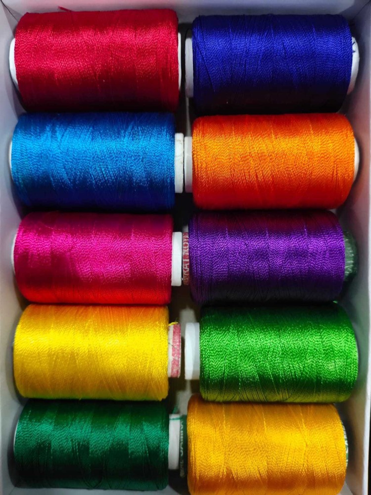 The Unique ® High Quality Silk Thread Multicolour Spools For Jewellery  Making , Bangle Jhumka Making, Aari / Maggam Embroidery Blouse Work (Pack  of 10pcs) - ® High Quality Silk Thread Multicolour