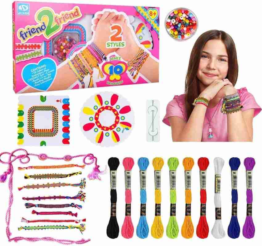 PATPAT Friendship Bracelet Making Kits, Colorful Ropes Gifts for Kids Girls  with 10 Colors of Cotton Thread and 1 Small Box of Beads, 1 Round Woven  Board, 1 Square Woven Board 