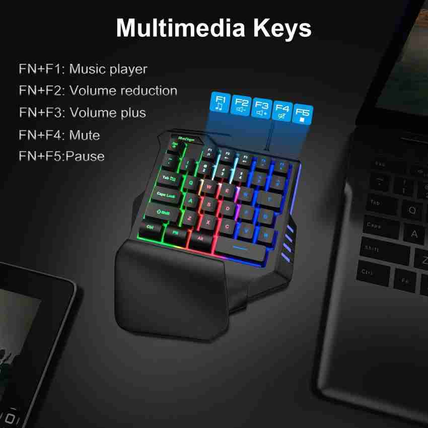 Bluefinger One Hand RGB Gaming Keyboard and Button Mouse Combo, USB Wired  Single Hand Keyboard with Wrist Rest Support Multimedia Keys, Backlit Ergonomic  Mechanical Feeling Keyboard for Gamers Combo Set Price