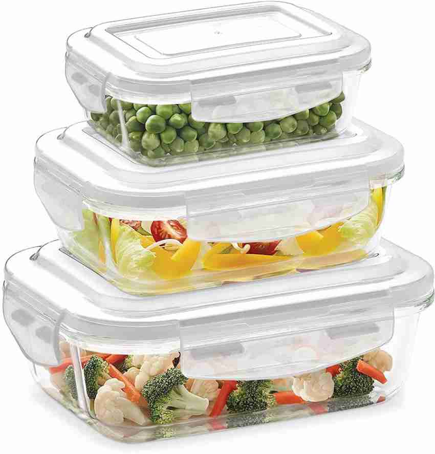 Borosil Klip N Store Glass Storage Containers for Kitchen with Air-Tight  Lids, Microwave & Oven Safe, Rectangular, Set of 2 (370 ml, 370 ml), Clear