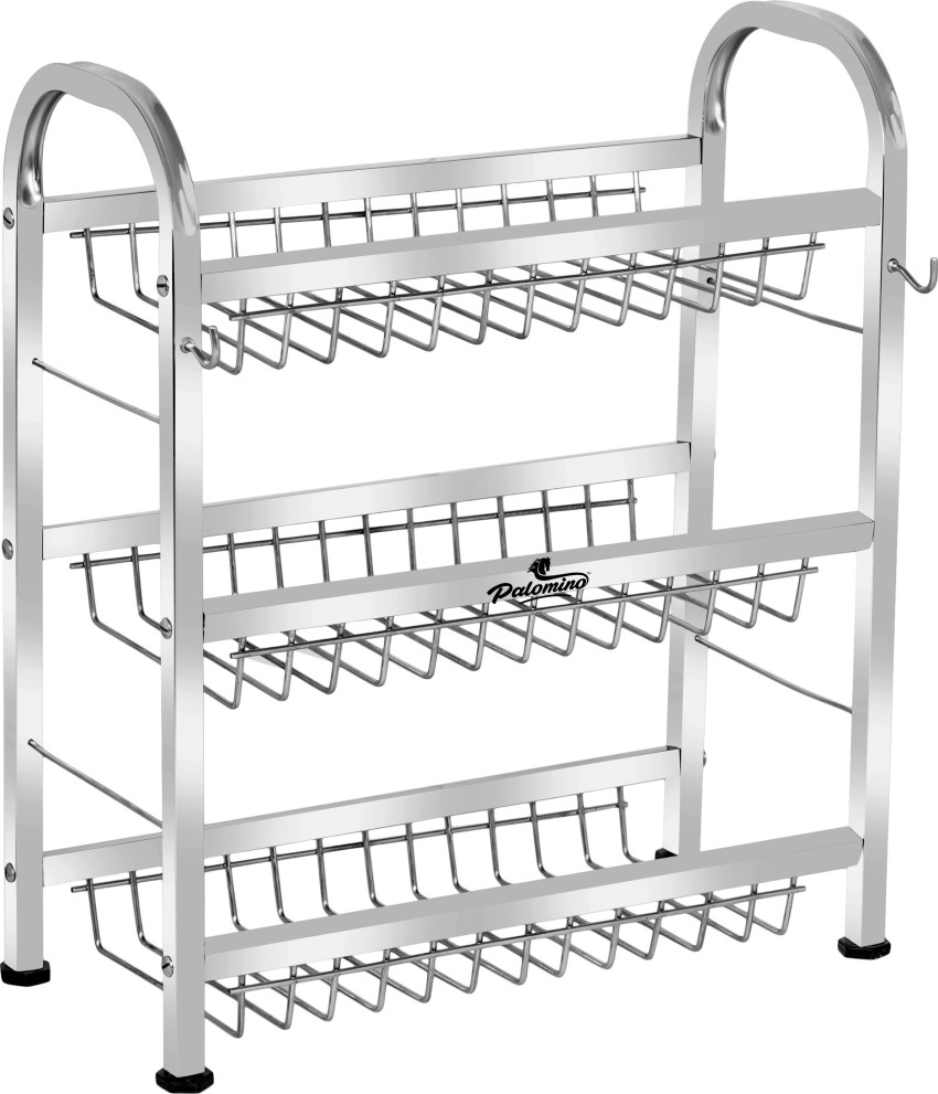 PALOMINO Plate Kitchen Rack Steel 3 Layer Stainless Steel Plate Rack Dish Rack Thali Tray Stand Plate Dish Stand Utensil Rack Chrome Plated Kitchen Rack 3 Tier Dish Organizer Holder