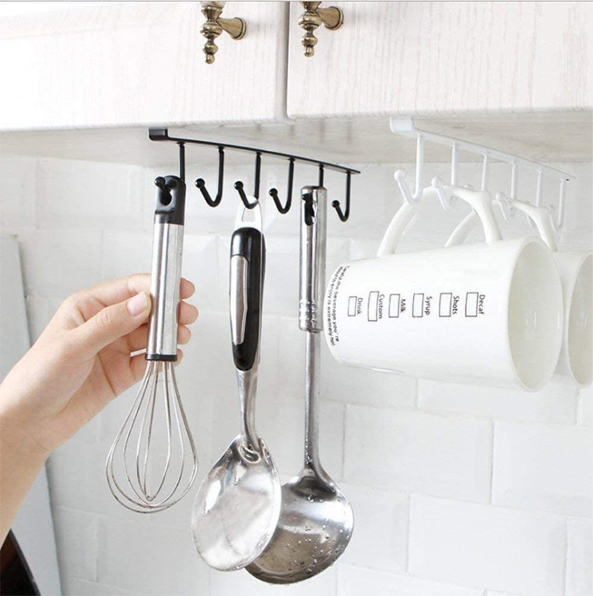 KolorFish Cup Kitchen Rack Steel Mug Hooks Under Cabinet Coffee Cups Storage Multifunction Nail Free Holder Shelf Chest Tie Scarf Hanger Rack Pack of 2 Black Price in India Buy KolorFish