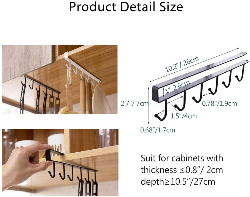 EigPluy Mug Holder Under Cabinet Adhesive Cup Hooks Drilling Free Coffee  Cups Holder Kitchen Utensil Storage Shelf Ties Belts Scarf Hanging Rack