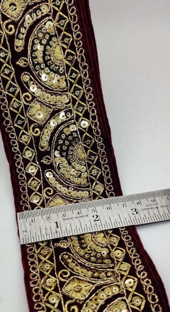 3 Inch Velvet Embroidered Lace Golden Siqunce Lace Border Zari