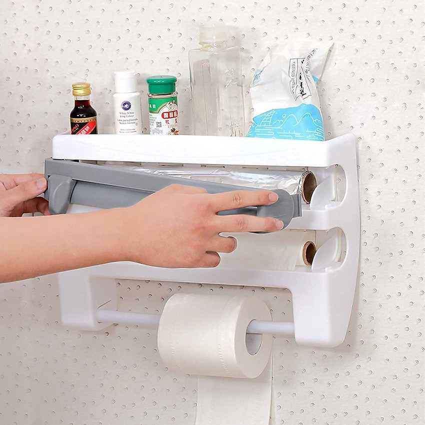 AADGEX 4 in 1 Plastic Multifunction Kitchen Roll Storage Rack Cutter. Dispenser for Cling Wrap Aluminium Foil Kitchen Towel Holder. Easy Wall Mount Grey Paper Dispenser Paper Dispenser Price in India ...