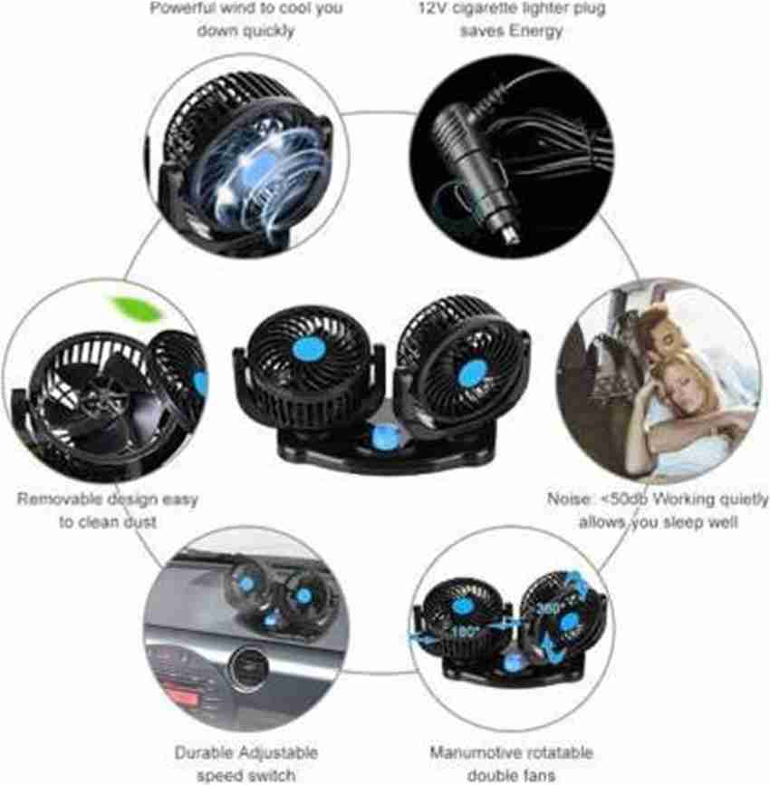 SellRider Mitchell 12V DC Electric Car Fan for Dashboad 360 Degree  Rotatable Dual Head Car Auto Cooling Air Fan Use Car, Home, Shop and Office  Car