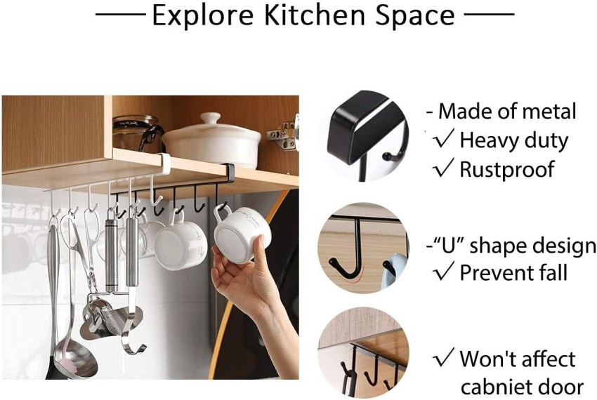 EigPluy Mug Holder Under Cabinet Adhesive Cup Hooks Drilling Free Coffee  Cups Holder Kitchen Utensil Storage Shelf Ties Belts Scarf Hanging Rack