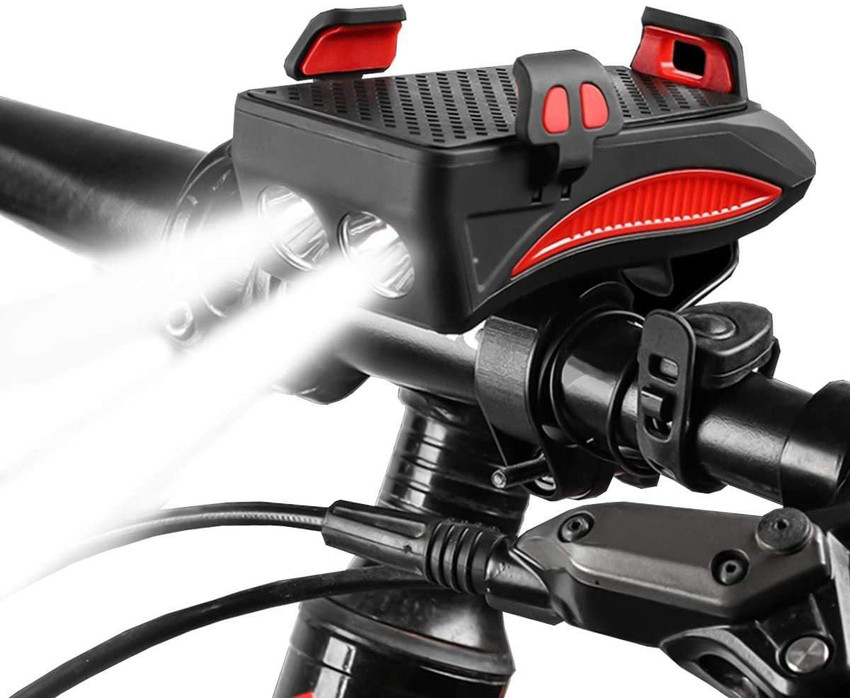 NSV Bicycle Rechargeable Multi Feature Light Horn Holder With Power Bank Waterproof LED Front Light