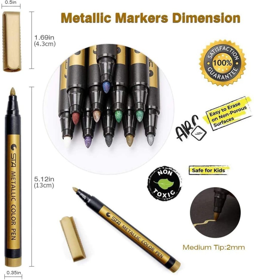 12 Colors Metallic Marker Pen Medium Point Metallic Markers for Rock  Painting, Black Paper, Card Making