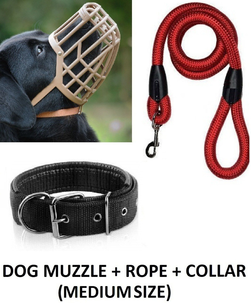 Hachiko Best Quality Dog Muzzle Adjustable Proper Fetting For Dog Muzzle Red Rope Black Collar For All Medium Breed Dogs Combo of 3 Medium Medium Other Dog Muzzle Price in