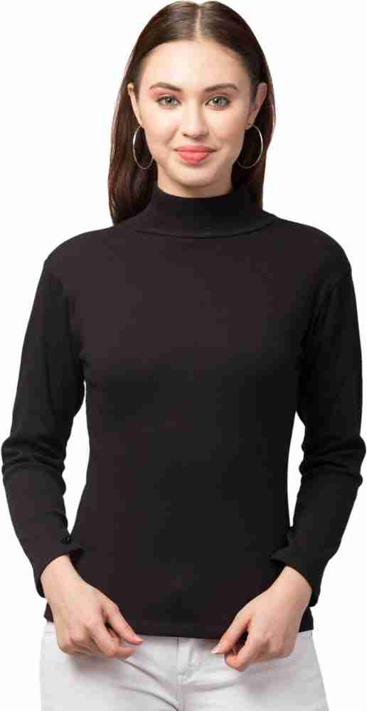 Jayinki Designs Solid Women High Neck Black T-Shirt - Buy Jayinki Designs  Solid Women High Neck Black T-Shirt Online at Best Prices in India