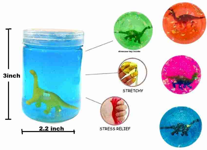 IndusBay Pack of 6 Crystal Mud Slime with Dinosaur Toy