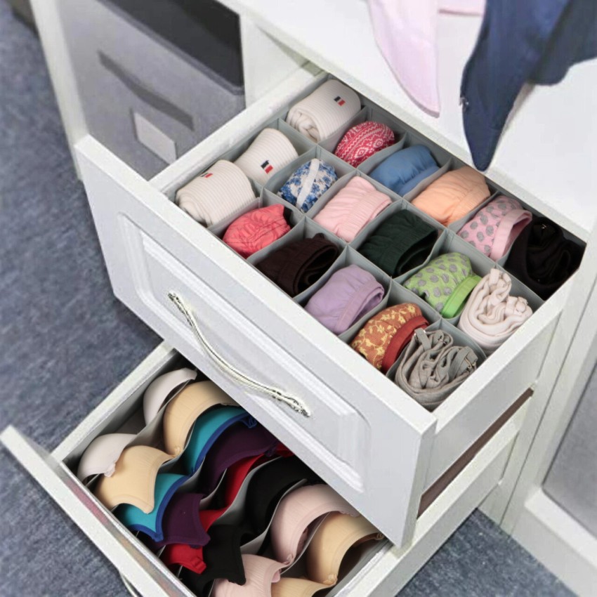 HOKiPO Undergarment Organizer Storage Box for Drawers Bra Panty Socks Tie  Lingerie Organizer for Wardrobe (IN-333 + IN-335 GRY) Drawer Divider Price  in India - Buy HOKiPO Undergarment Organizer Storage Box for