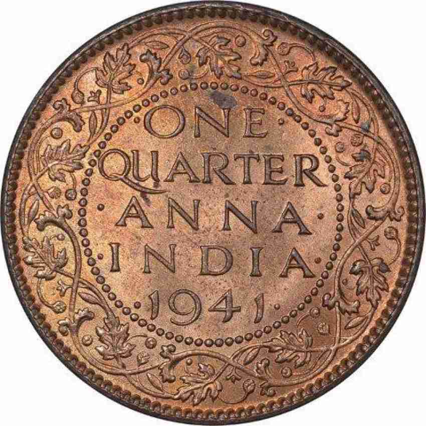 NUMISTENT 1941 ONE QUARTER ANNA IN UNC CONDITION WITH COIN HOLDER