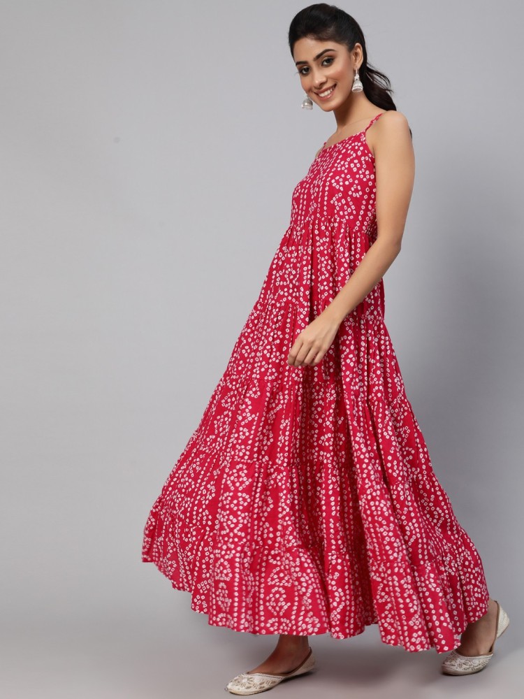 Aks women red outlet printed maxi dress