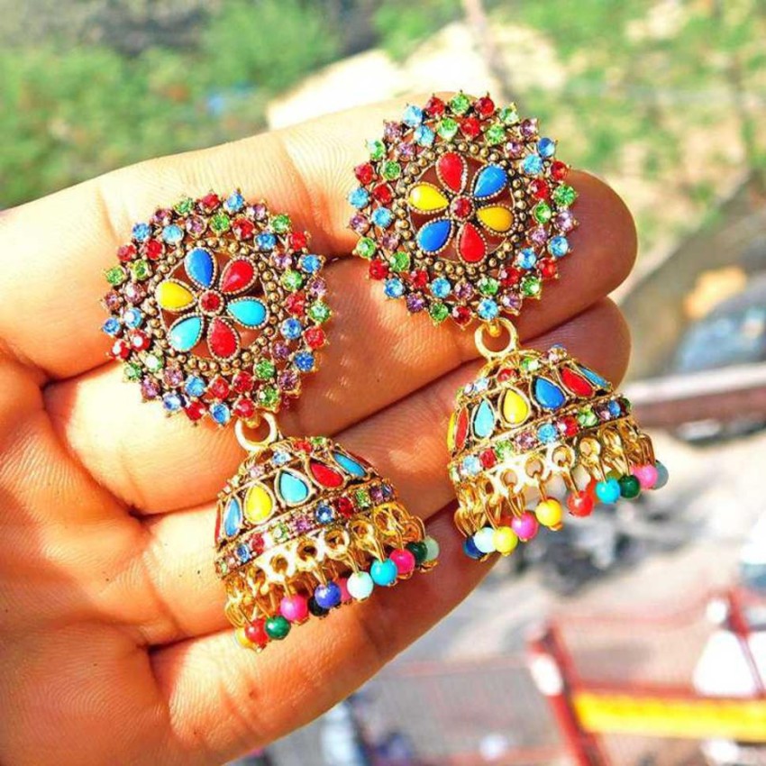 Colorful jhumka outlet earrings