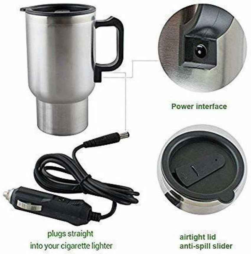 Silver Stainless Steel Electric Heated Car Travel Coffee Mug For Traveling