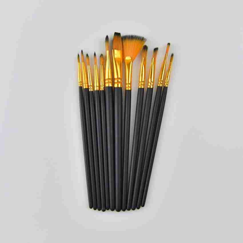 Design connection Professional Artist Paint Brush Set of 12  Pcs Painting Brushes Kit for Kids, Adults Fabulous for Canvas, Watercolor &  Fabric (Black & Gold) 