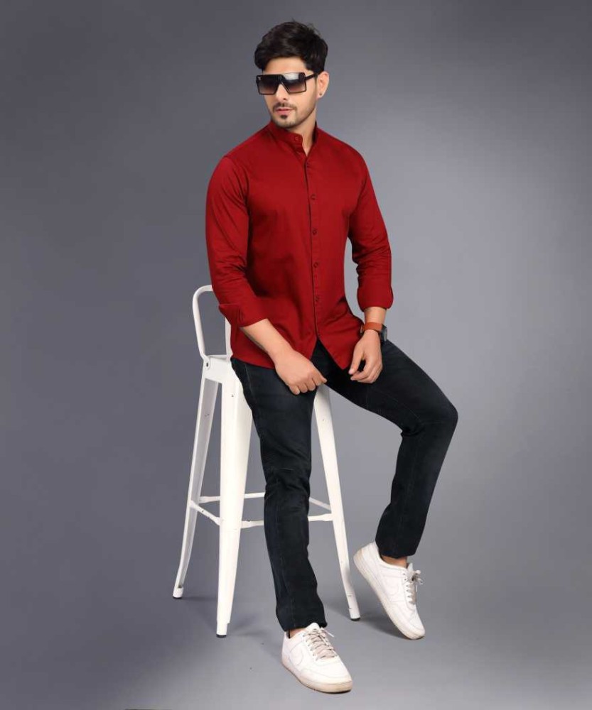 SK Fashion Men Self Design Casual Red Shirt Buy SK Fashion Men