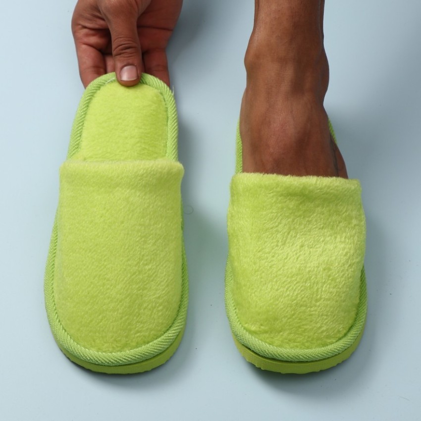 Lime green fuzzy discount slippers