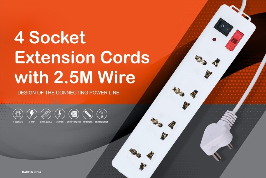 7m individually switched six way socket extension lead