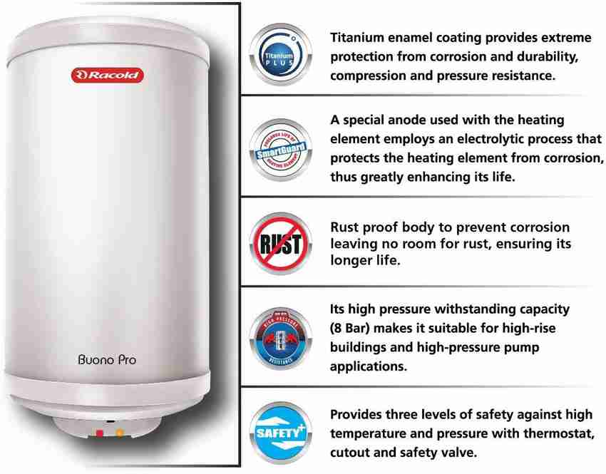 Racold 15 L Storage Water Geyser (Buono Pro 15V 2KW WH, White) Price in  India - Buy Racold 15 L Storage Water Geyser (Buono Pro 15V 2KW WH, White)  online at Flipkart.com