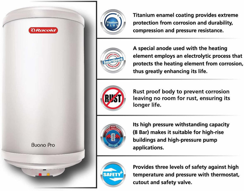 Racold 15 L Storage Water Geyser (Buono Pro 15V 2KW WH, White) Price in  India - Buy Racold 15 L Storage Water Geyser (Buono Pro 15V 2KW WH, White)  online at Flipkart.com