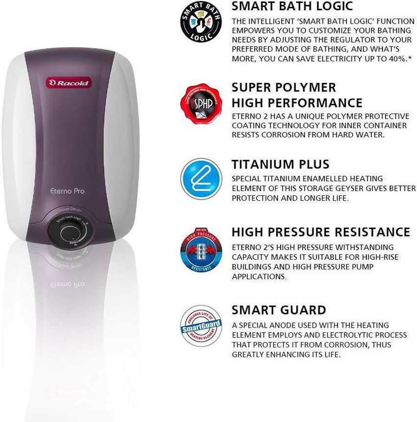 Racold 10 L Storage Water Geyser (ETERNO PRO 10V 2KW WH/ETERNO PRO SP 10V  WH, White) Price in India - Buy Racold 10 L Storage Water Geyser (ETERNO  PRO 10V 2KW WH/ETERNO