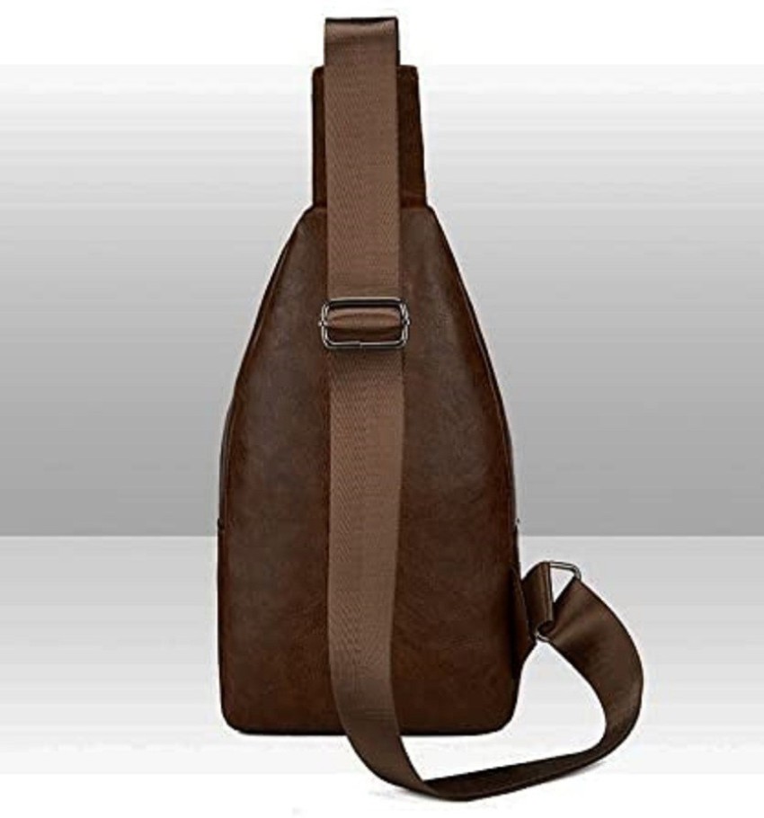 Mens Leather Sling Bag Crossbody Chest Bag Shoulder Bag Backpack