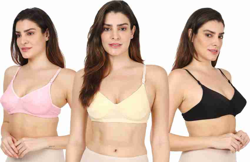 Groversons Paris Beauty Cotton rich non padded non wired full coverage bra  (White, Pink) Women Full Coverage Non Padded Bra - Buy Groversons Paris  Beauty Cotton rich non padded non wired full