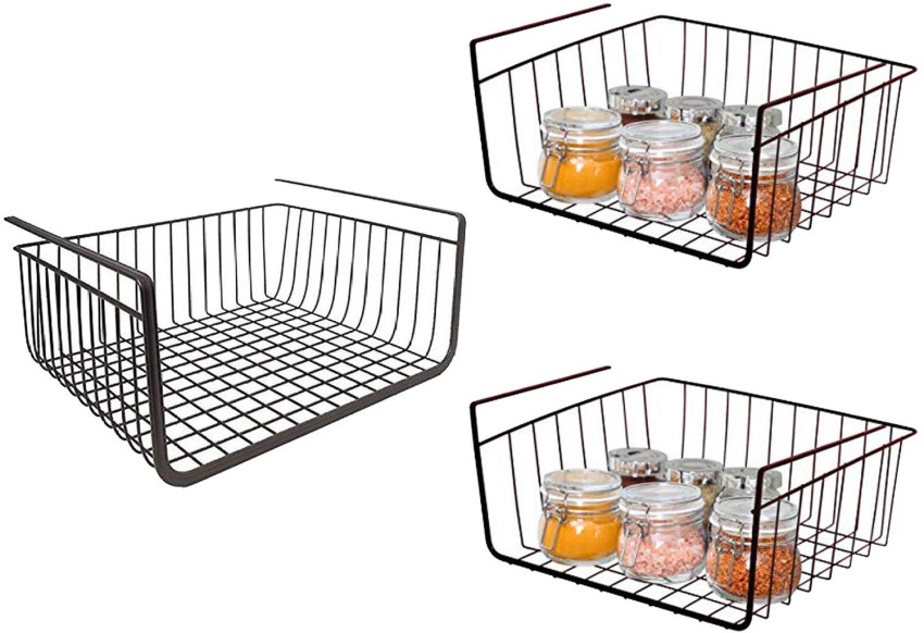 1pc Metal Cabinet Under Shelf Basket With Hook For Kitchen Storage