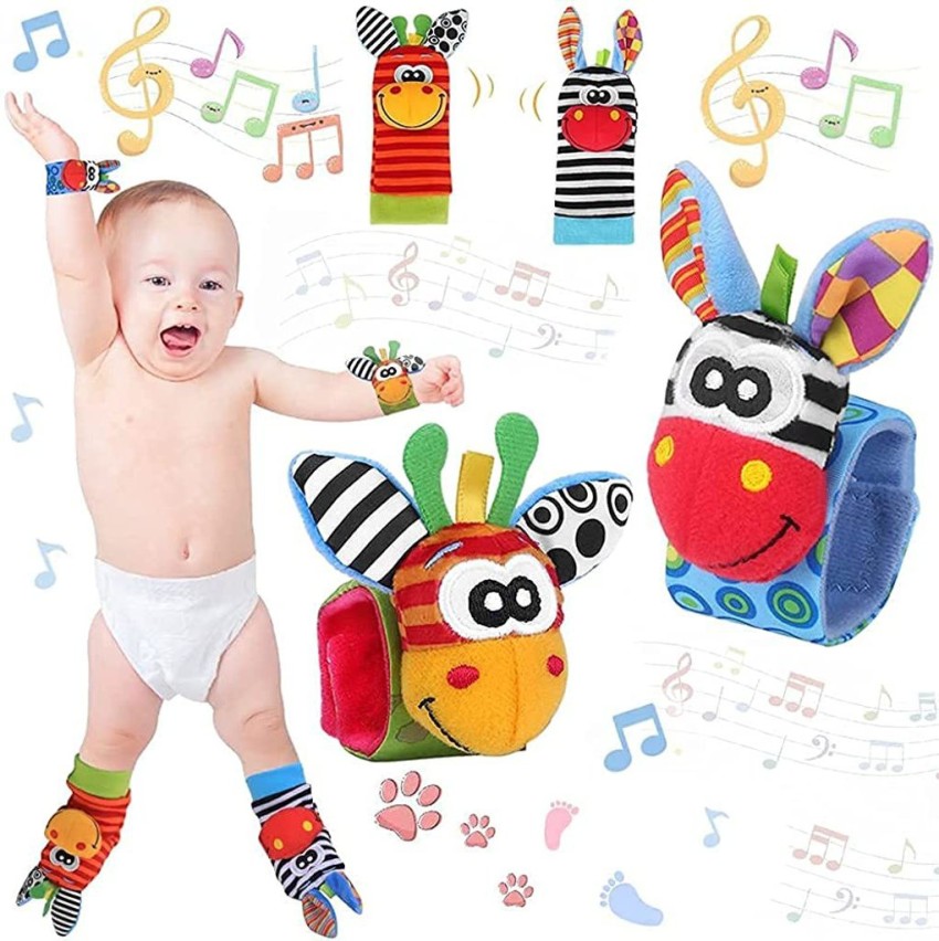 4Pcs/Set Soft Baby Rattle Toys Foot Finder Socks Wrists Rattles