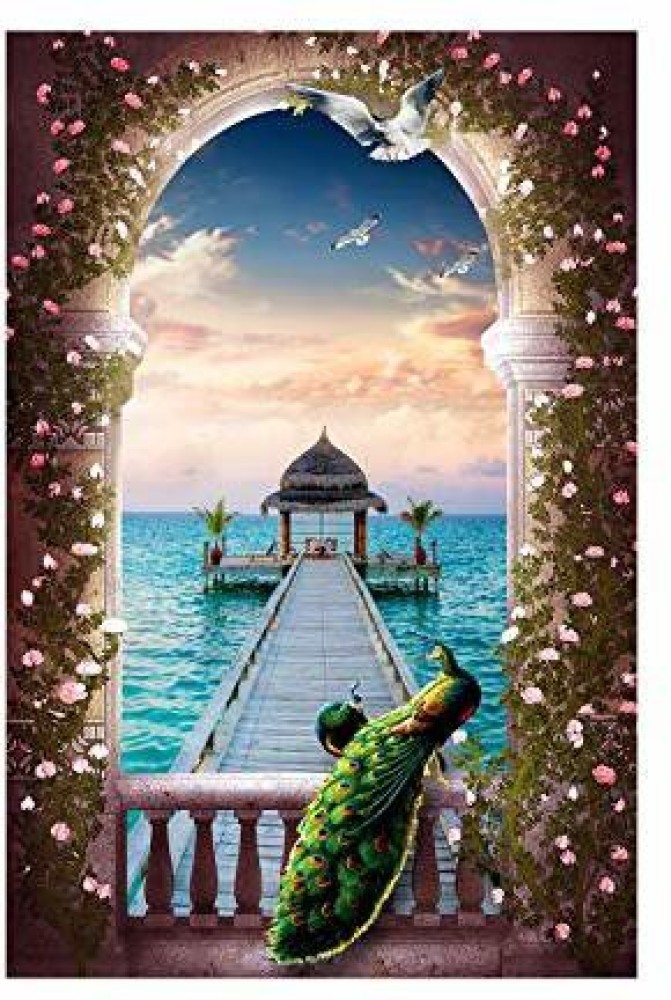 Dharvika Innovations Beautiful Peacock Pair Sitting on Flower gate Painting  Sparkle Coated Self Adhesive Wallpaper Without Frame Digital Reprint 36  inch x 24 inch Painting Price in India - Buy Dharvika Innovations