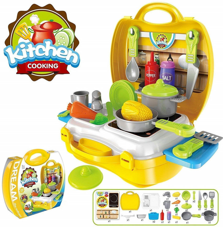 KTRS Kitchen Cooking Pretend Play Set Suitcase Toy Gift for Boys
