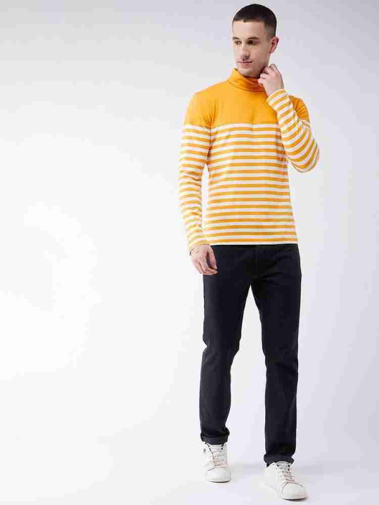 Gritstones Striped Men High Neck White Yellow T Shirt Buy