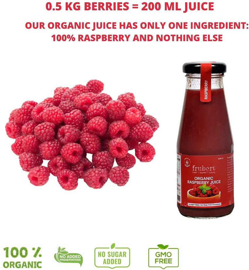 frubert Organic Raspberry Juice 200 ml Healthy Natural Fresh High in Antioxidants Immunity Diabetic friendly Not from Concentrate No Added Sugar No Preservatives Vegan Price in India Buy frubert Organ...