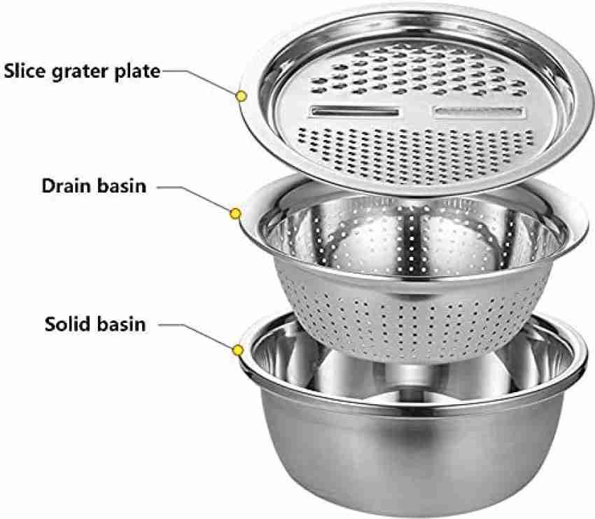 Multifunctional Stainless Steel Basin with Grater Vegetable Cutter with Drainage 26cm, Size: 26 cm