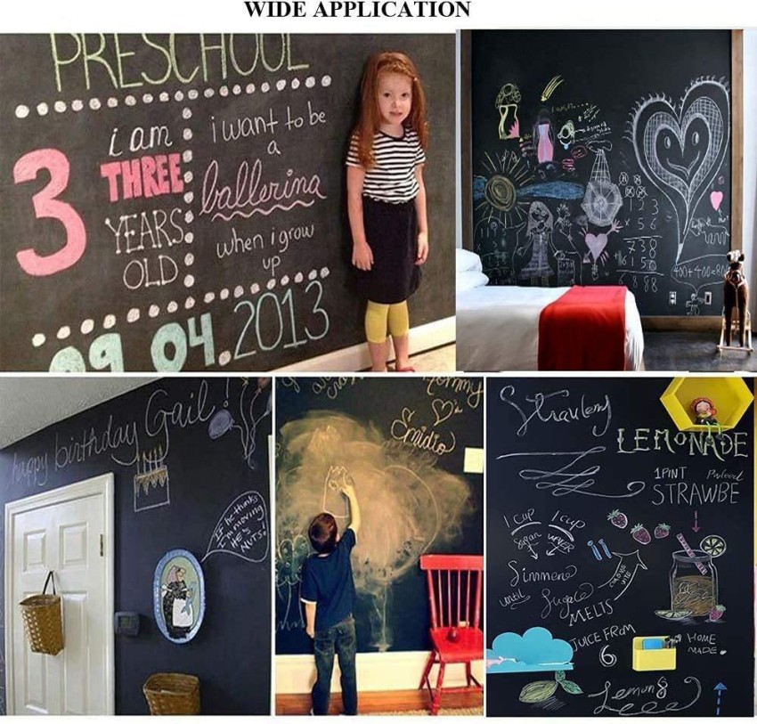 Extra Large Removable Chalkboard Paper Roll with 5 Color Chalks, Self- Adhesive Blackboard Sticker 