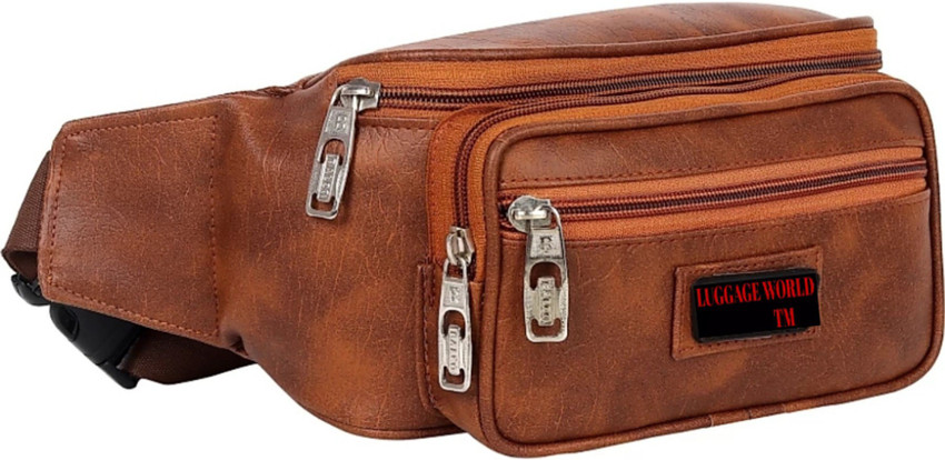 LUGGAGE WORLD PU Leather Waist Pouch Funny Pack bag for Travel Belt Side Stylish Money Kamar Waist Pouch Funny Pack Swipe Chest bag TAN Price in India Flipkart