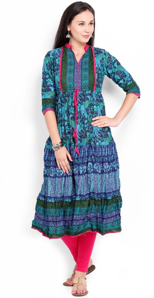 Vishudh women navy hot sale blue printed anarkali kurta