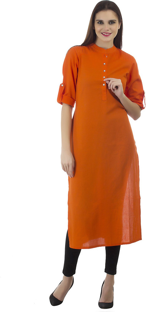 Kurtis By Menika Women Solid Straight Kurta Buy Orange Kurtis By