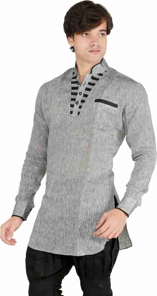 New Looks Men Solid Pathani Kurta Buy Grey New Looks Men Solid