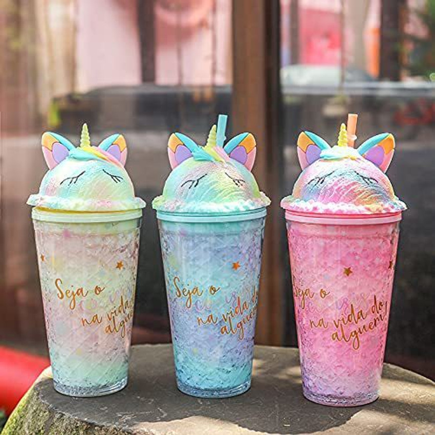 FATFISH Ice Cream Design Sipper Bottle with Straw for Girls 450