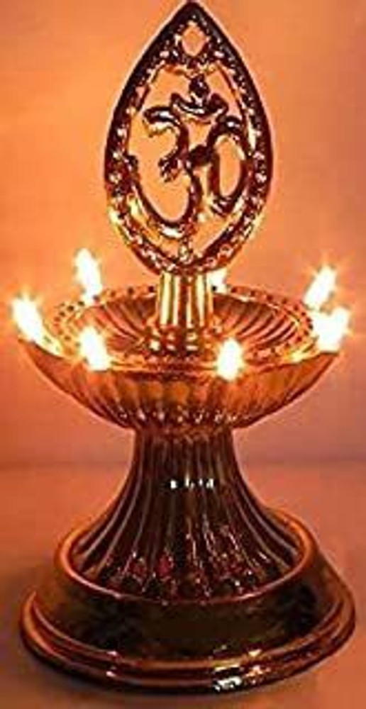 Blessing Shine Electric Gold LED Bulb Lights Diya 7 Deep Deepak for Pooja Puja Mandir Diwali Festival Decoration 7 deep Diya Make in India Pack of 3 Plastic Pack of 3 Table