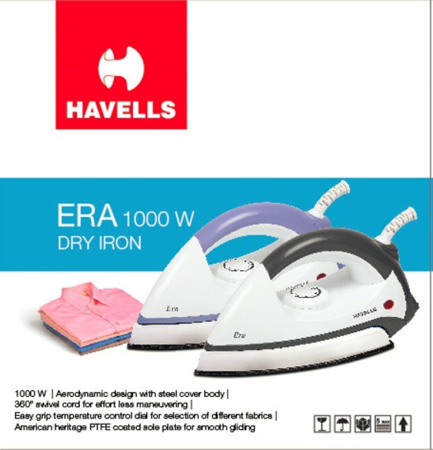 Buy Havells Plastic Era 1000-Watt Dry Iron (Grey/White), 1100 Watts, Pack  of 1 Online at Low Prices in India 