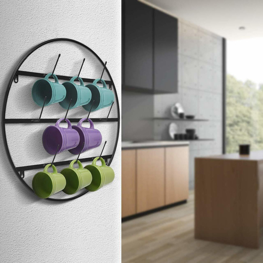 THE FINE ARTS Cup Kitchen Rack Iron World Metal Coffee Mug Rack Wall Mounted Vertical Wall Mounted Storage Display Organizer Hooks for Coffee Mugs Tea Cups Mason Jars and Many More Price