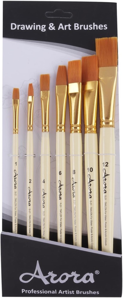 Artist Quality Synthetic Flat Tip Paintbrushes of 7pc for