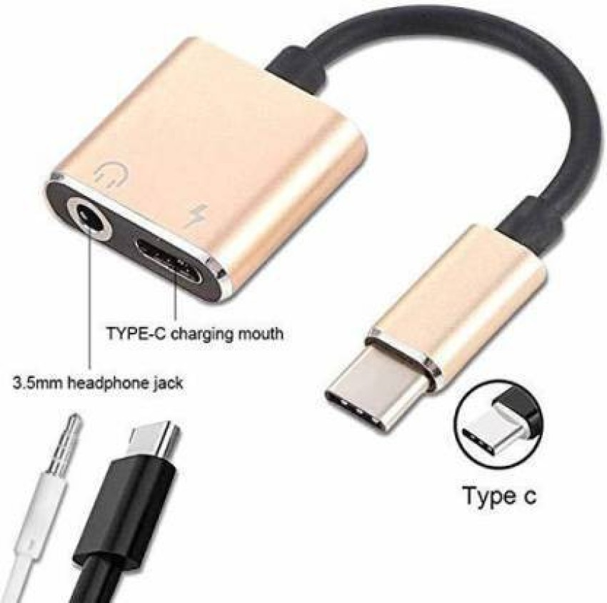 TUCCI Gold 2-in-1 Type C to 3.5mm Headphone Audio & Charger Adapter Splitter Supports OnePlus 7 Pro/7/6T S9/Plus and All C Smartphones - (Dash and warp Charging not Supported)